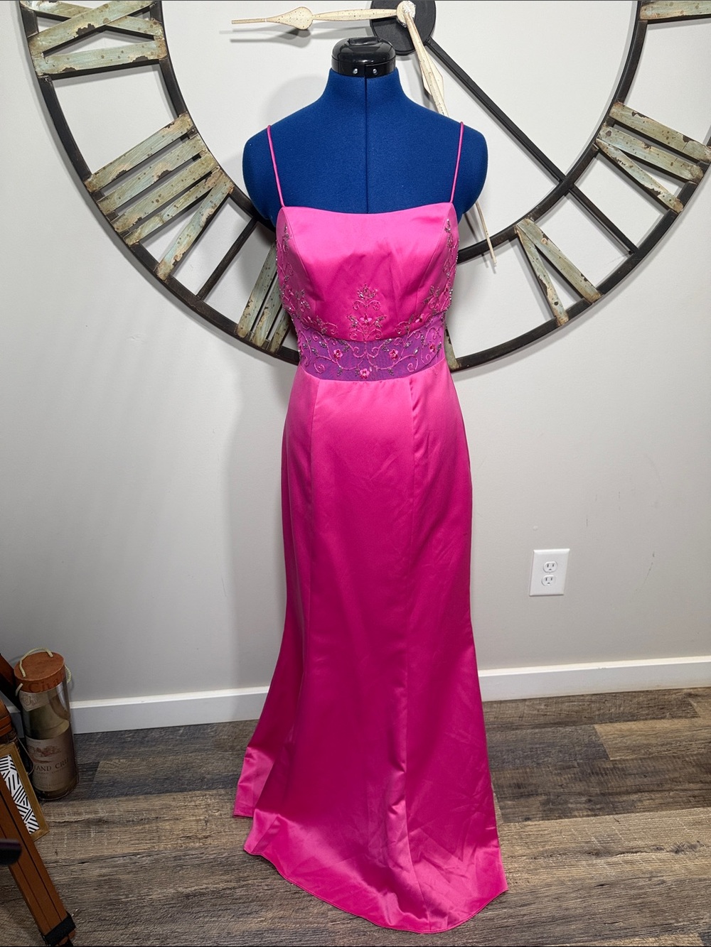 Dave & Johnny Elegant Pink Beaded Waist Evening Dress